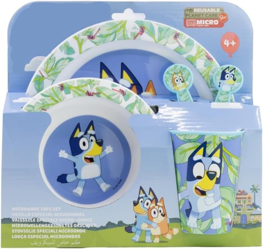 Microwave Safe 5pcs breakfasst set Character Cartoon Dinner Tableware Set Plate, Bowl, Cup, Fork, Spoon BPA Free re-usable Plastic