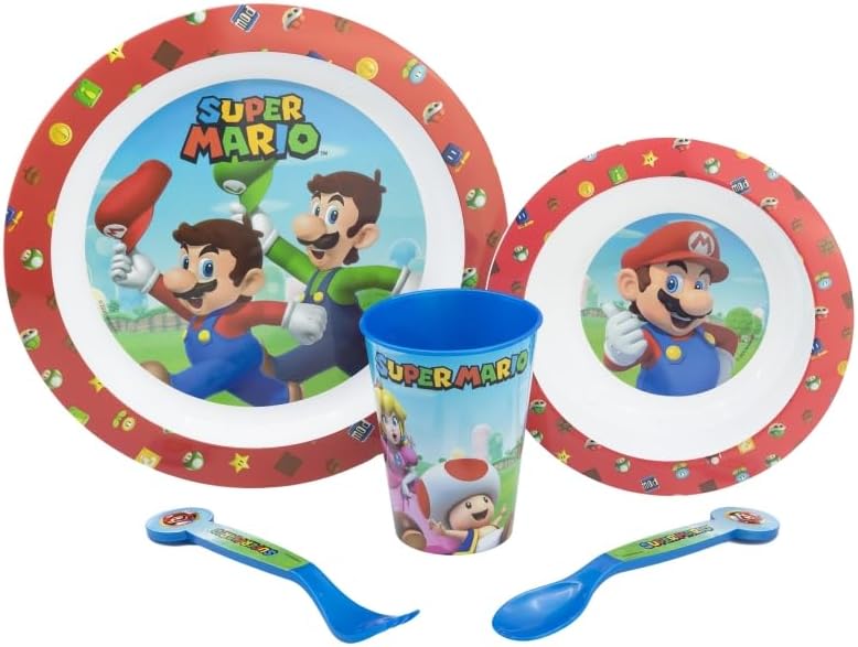 Microwave Safe 5pcs breakfasst set Character Cartoon Dinner Tableware Set Plate, Bowl, Cup, Fork, Spoon BPA Free re-usable Plastic 