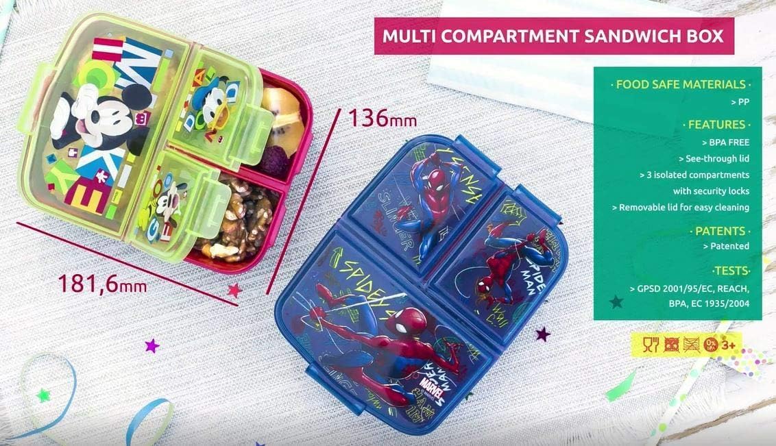 Lunchboxes your favourite Cartoon School Day Kids Character 3 Compartment Sandwich Lunch Box 