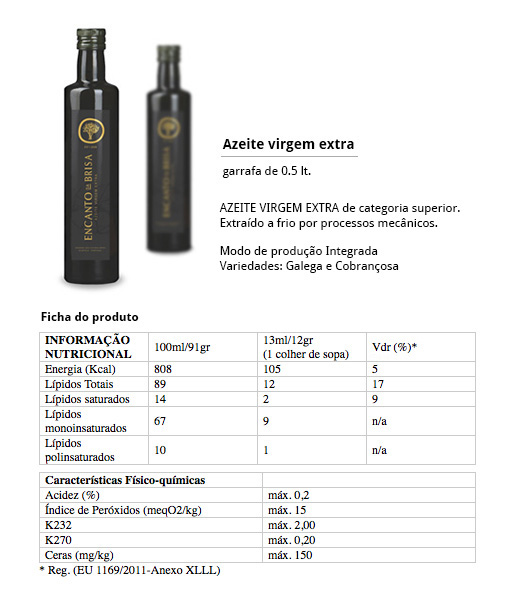 Encanto da Brisa Extra Virgin Olive Oil - 500ml Dark Glass Bottle