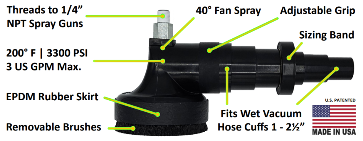 Pressure Washer Tool | Wet Vacuum Accessory | 3300 PSI, 3 GPM | 1" to 2.5" Hose Cuff | Without Spray Gun | Hydrus NPT