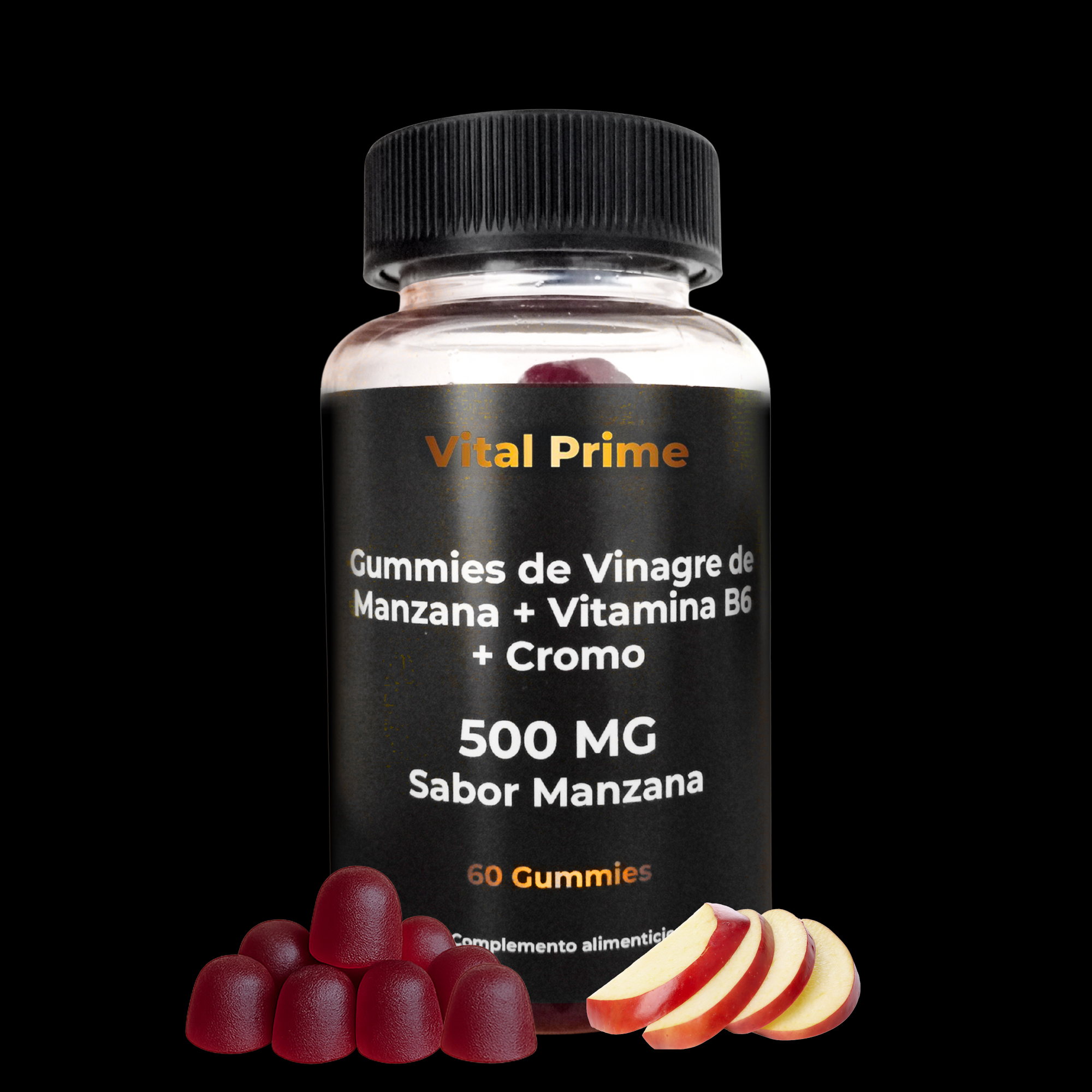 VITAL PRIME 60 Gominolas de Vinagre de Manzana + Vitamina B6 + Cromo | 500MG | Gummies de Vinagre de Manzana sin Azúcar
