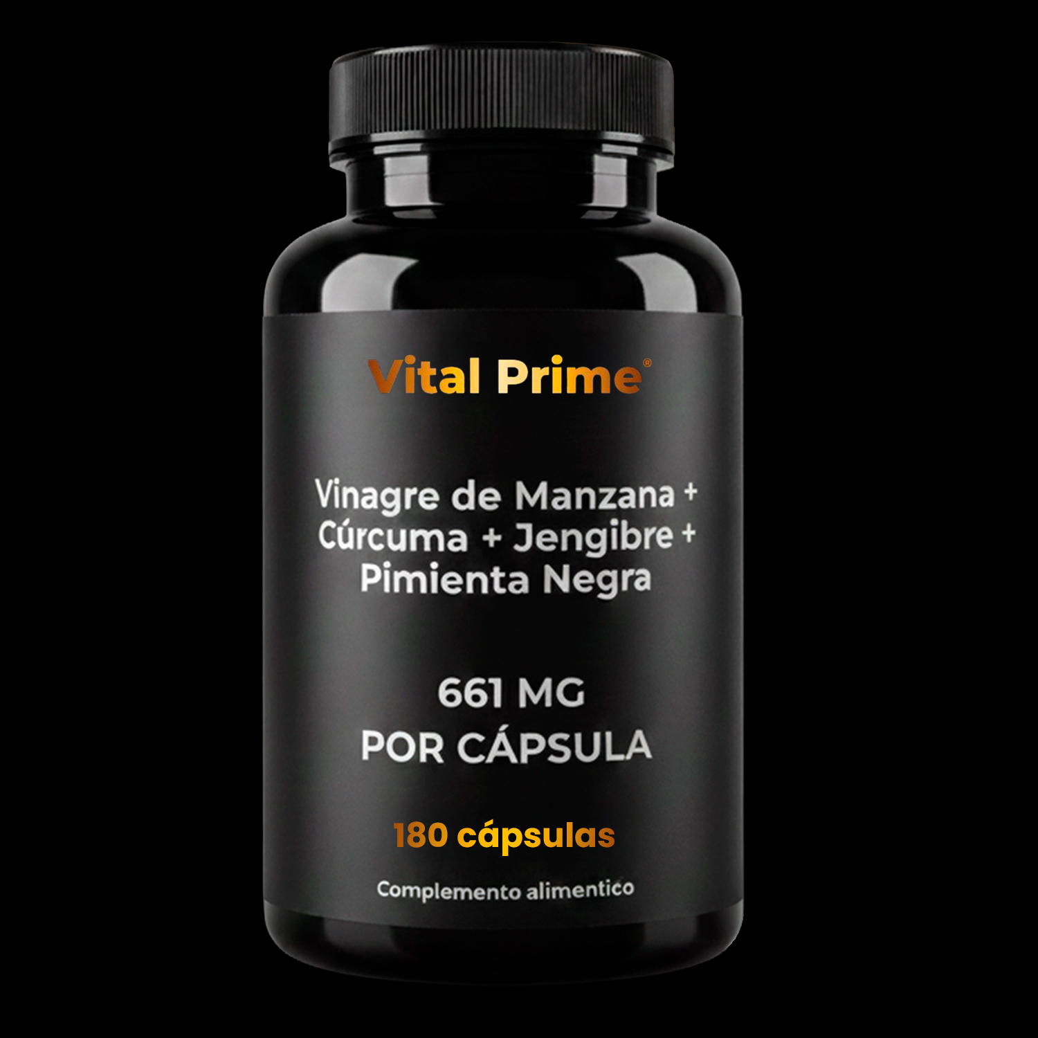 VITAL PRIME 180 Cápsulas de Vinagre de Manzana con la Madre + Cúrcuma + Jengibre + Pimienta Negra (Black Pepper) | 661 mg por Cápsula | Para 6 Meses