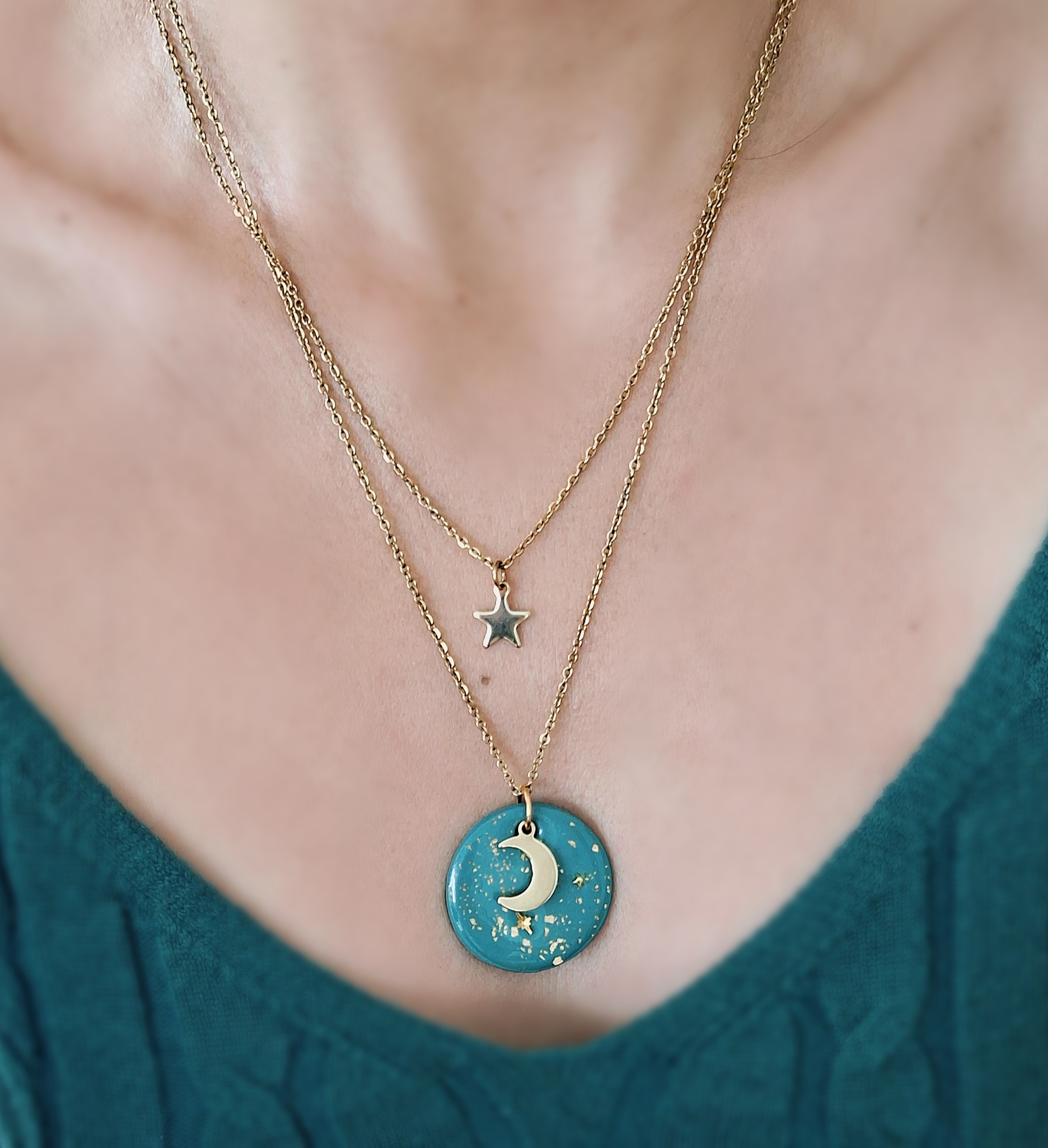 Collar doble universo azul