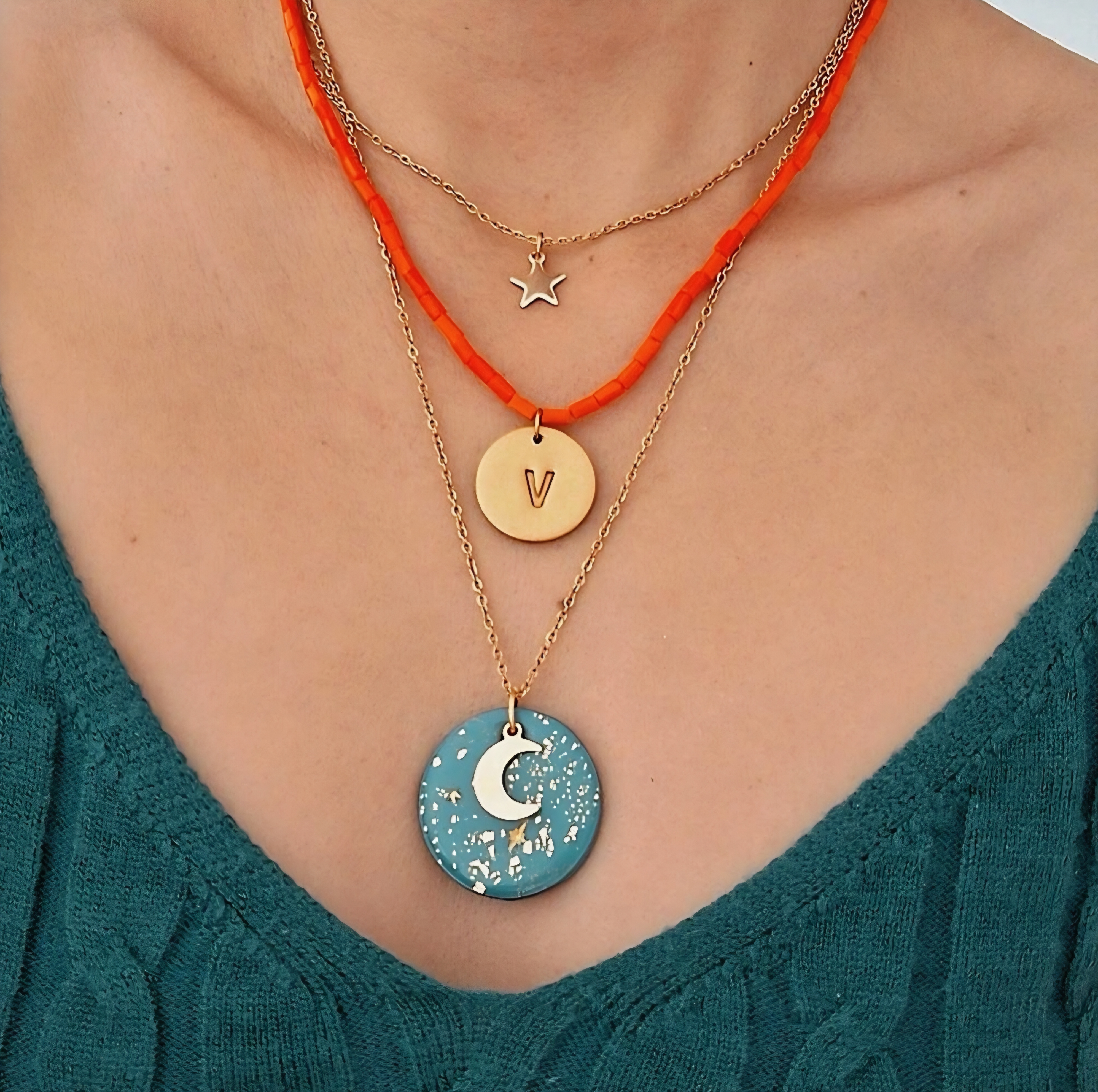 Collar doble universo azul