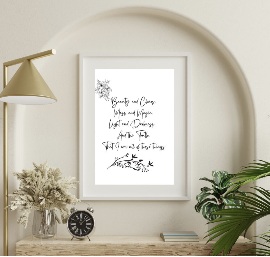 Beauty and Chaos, Mess and Magic Printable Wall Art Poetry