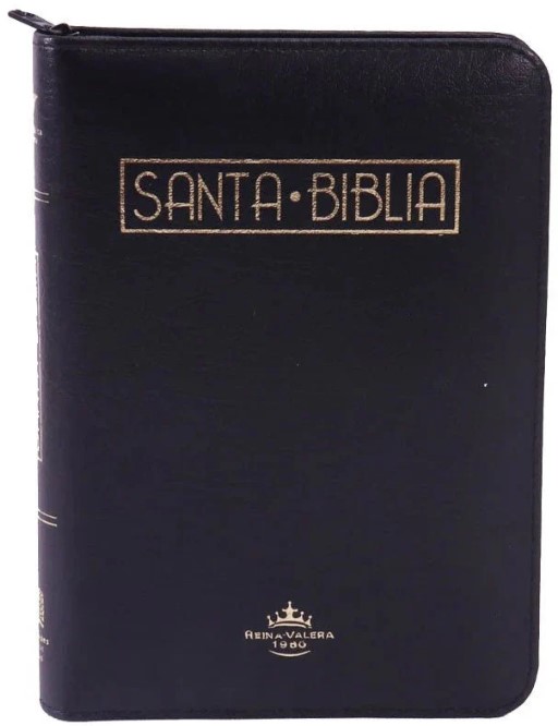 Biblia Reina Valera 1960 letra grande con cierre palabras de Jesús en rojo imitación piel negra canto rojo