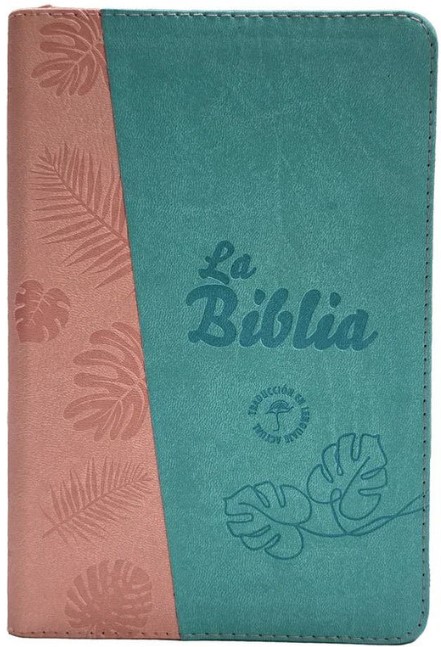 Biblia Traducción al Lenguaje Actual letra grande con cierre verde menta/rosa canto plateado