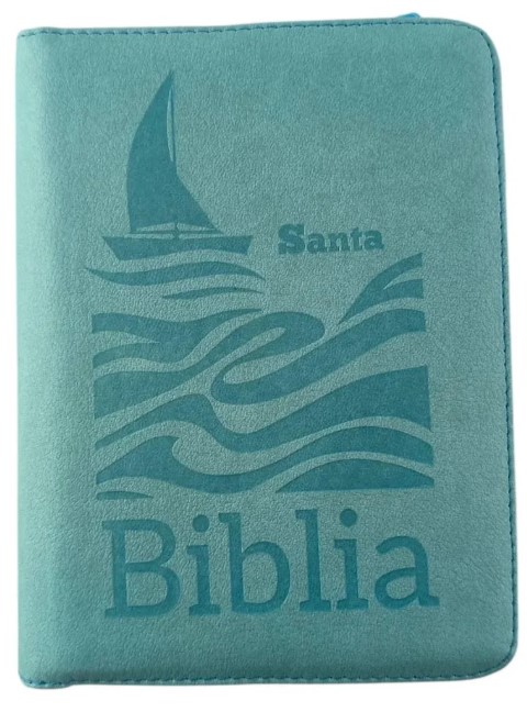 Biblia Reina Valera 1960 letra grande con cierre color agua marina canto plateado