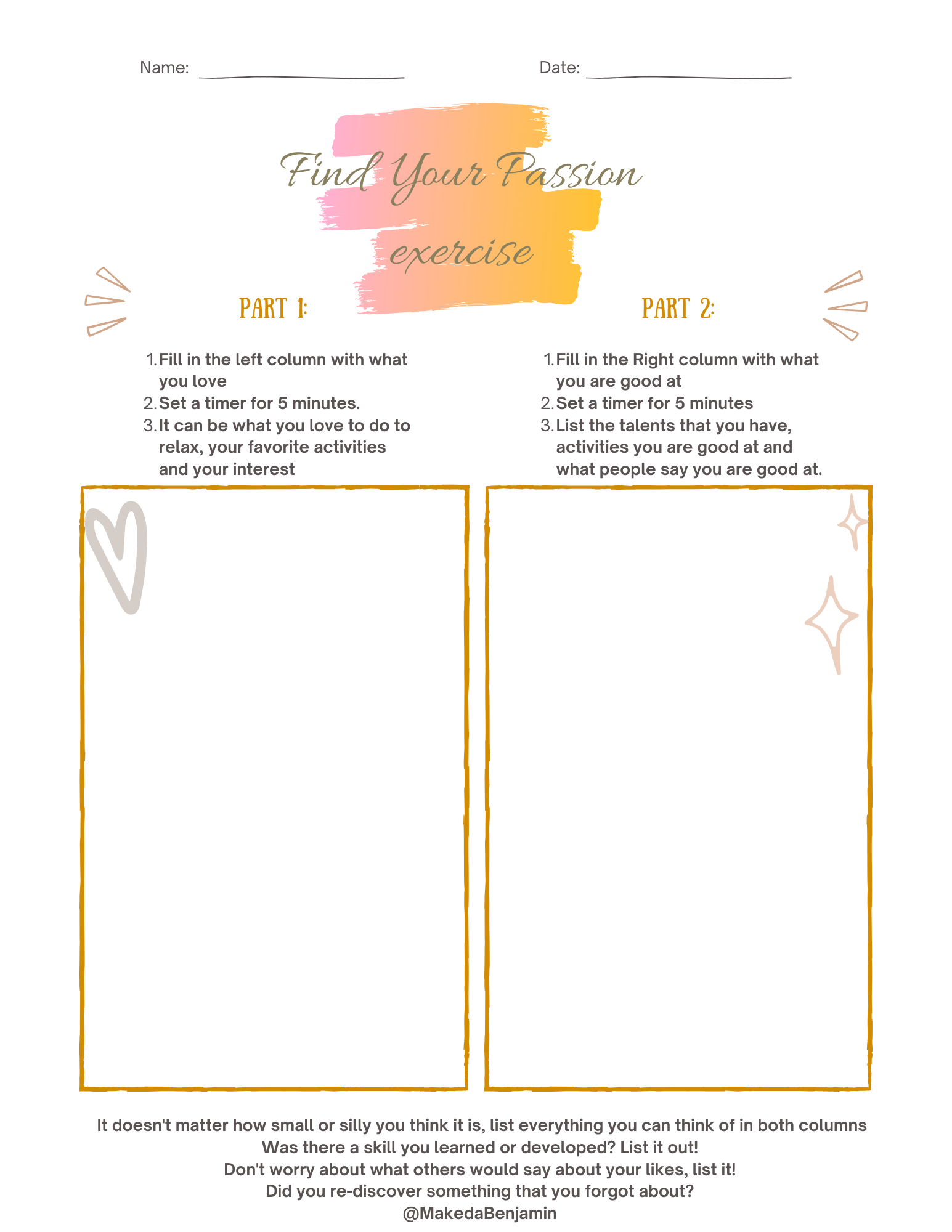 Find Your Passion Exercise Worksheet