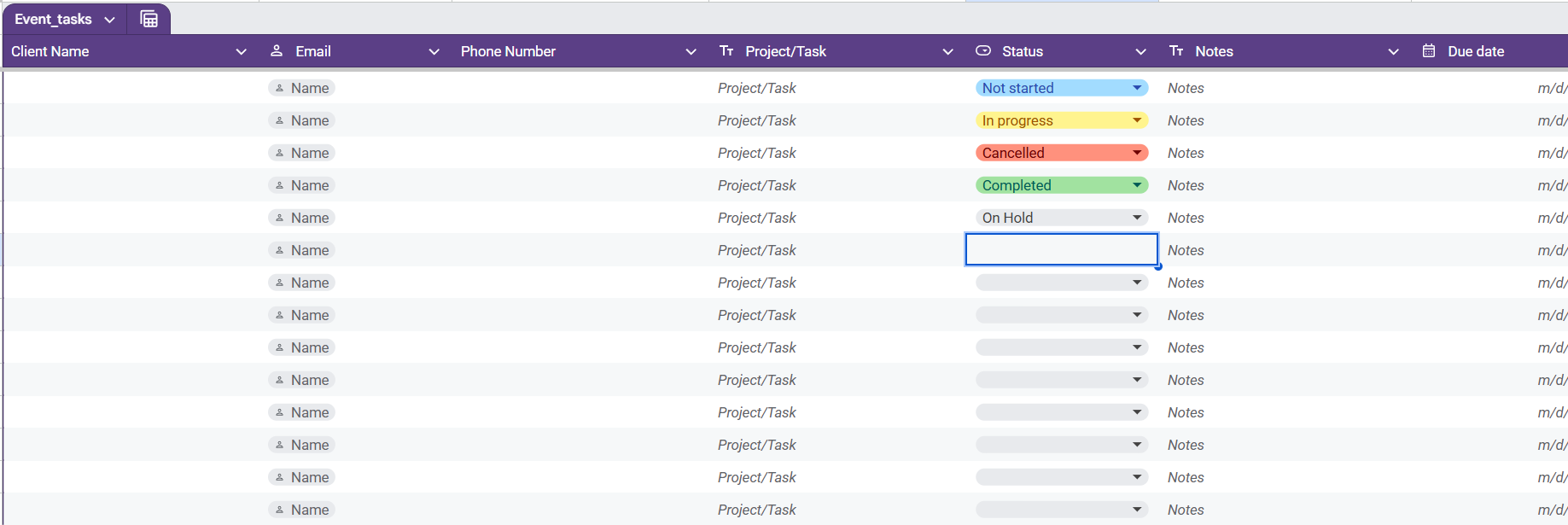 Client and Task Management Spreadsheet