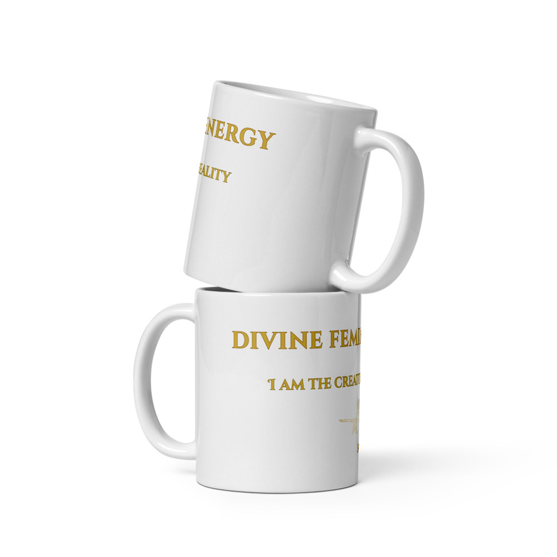 Kubek "DIVINE FEMININE ENERGY" | Premium White & Gold | Róża Line Art | From Bali