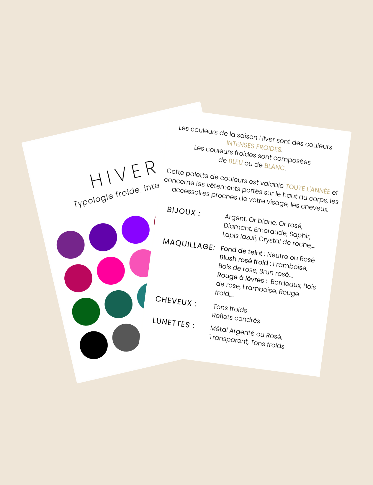 Palette Colorimétrie Hiver - Méthode des 4 saisons