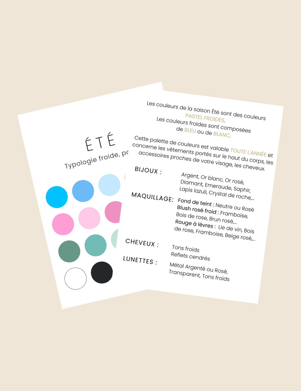 Palette Colorimétrie Été : Méthode des 4 saisons
