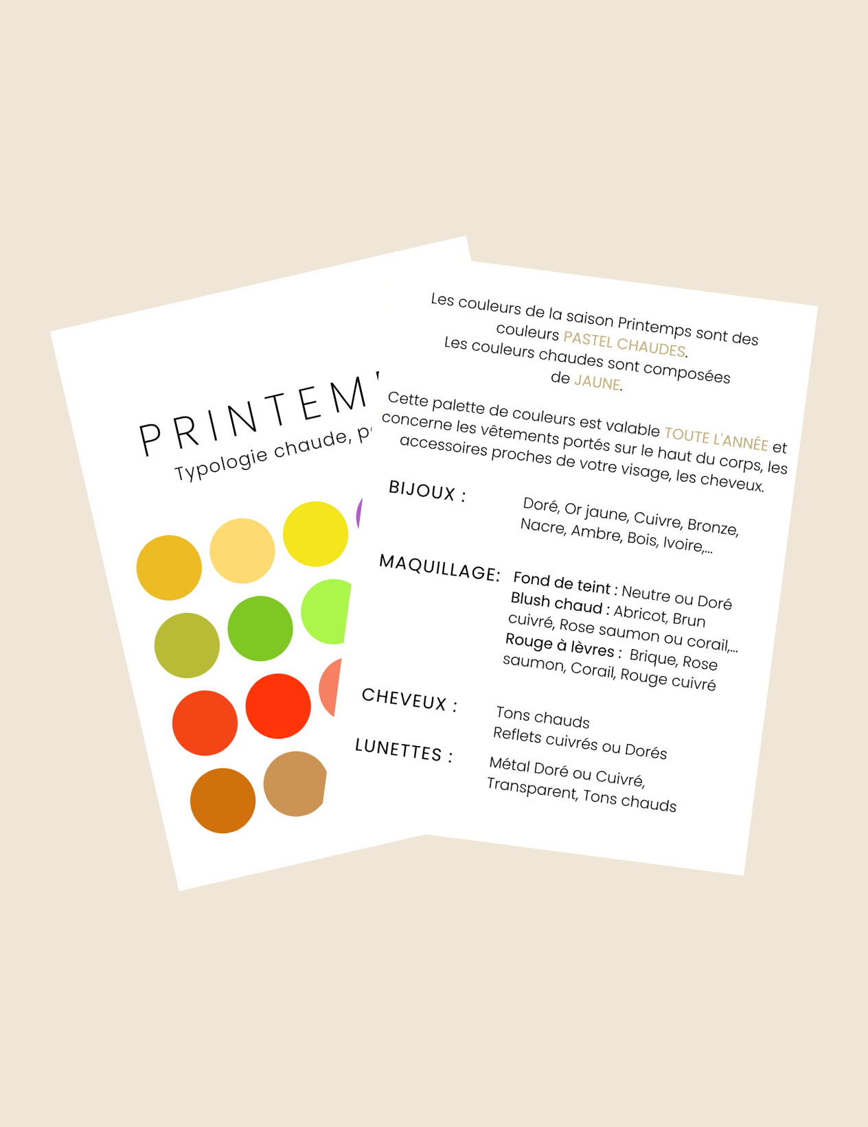 Palette Colorimétrie Printemps : Méthode des 4 saisons