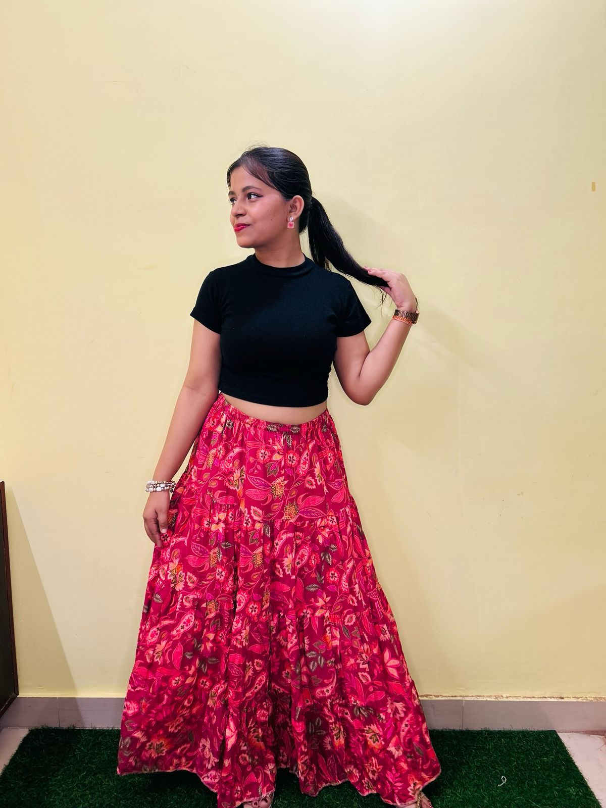 Floral Red Maxi Skirt