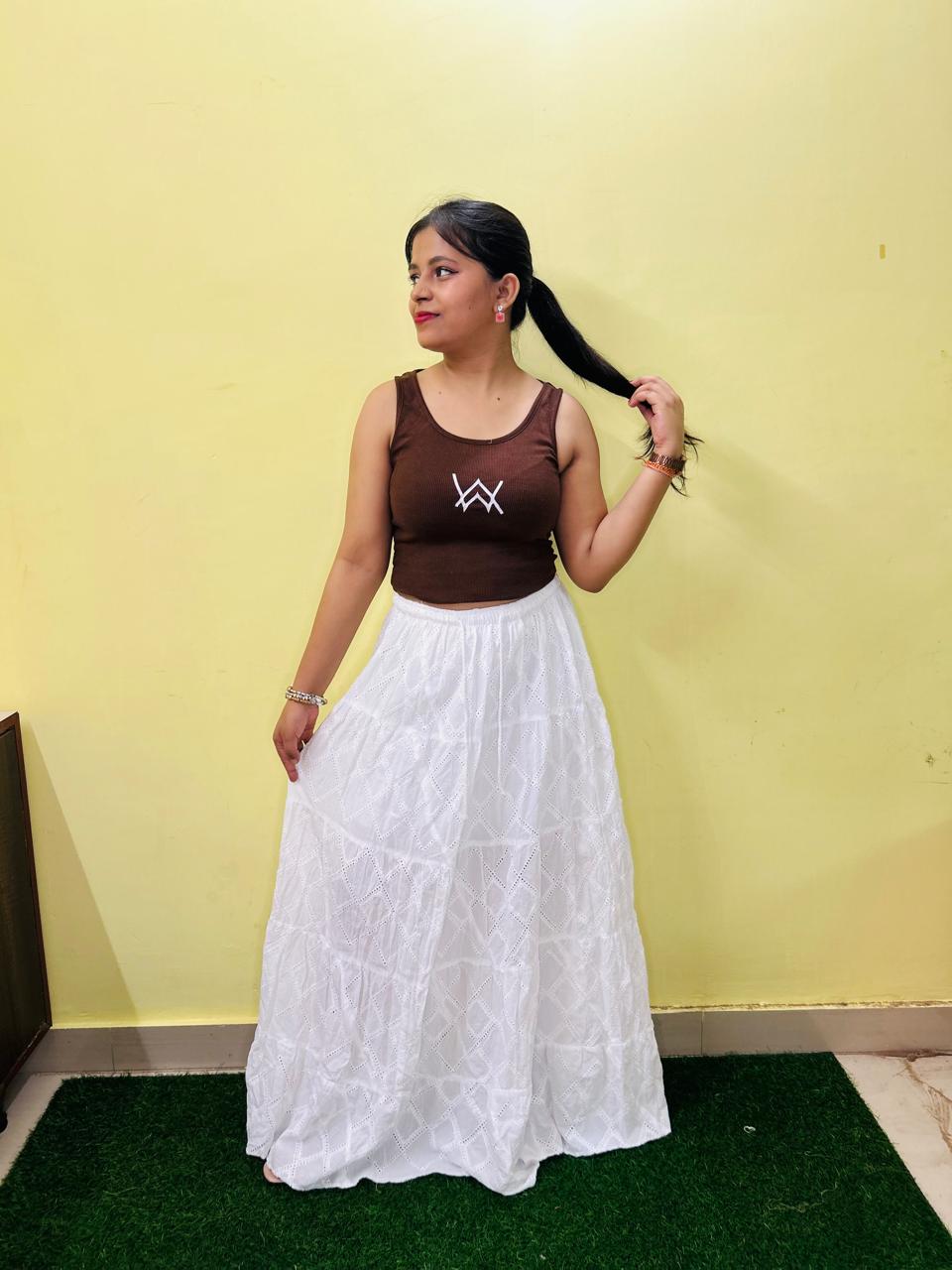 White Chikankari Long Skirt