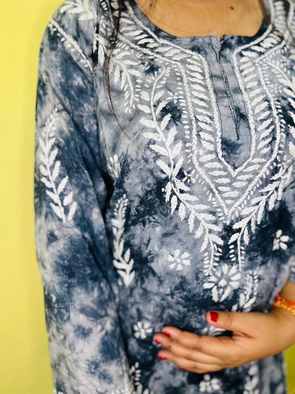 Mulmul Short Chikankari Kurta Black