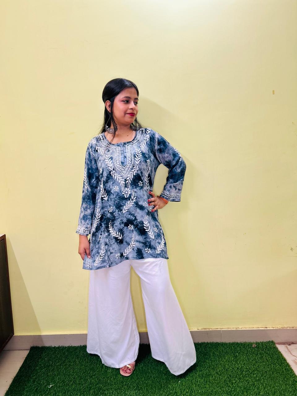 Mulmul Short Chikankari Kurta Black