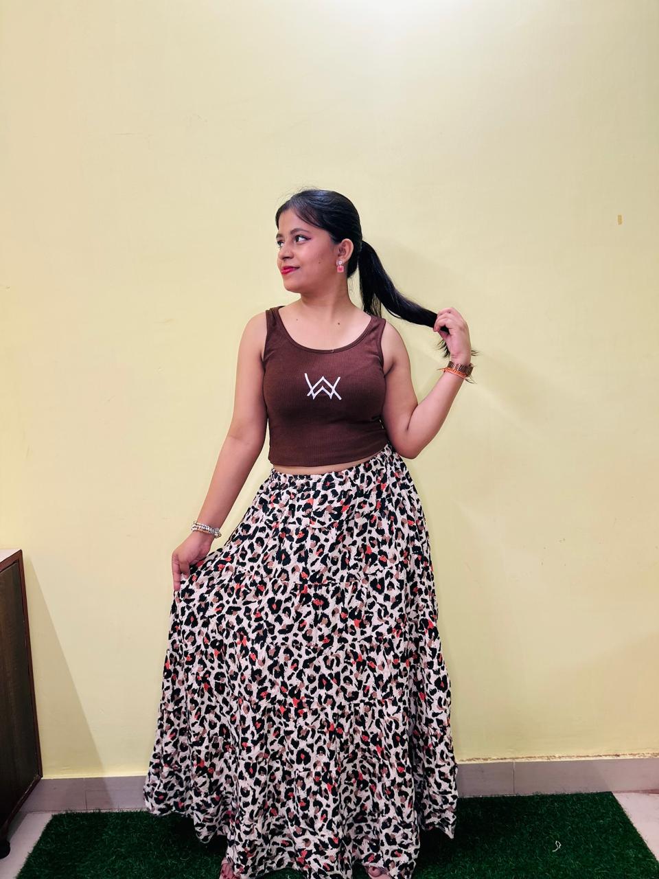 Printed Long Skirt Black