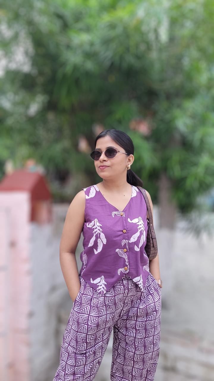 Printed Waistcoat Purple White