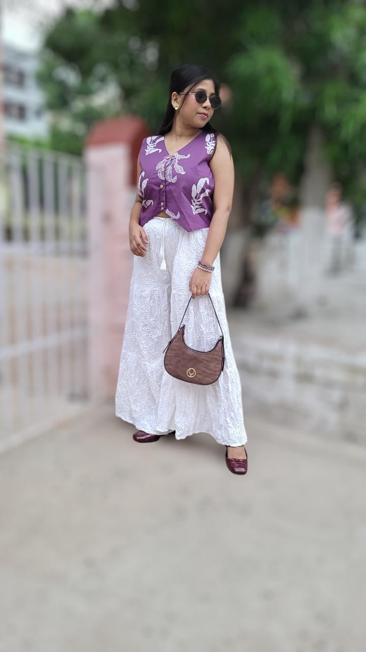 Embroidered Plazzo & Printed  Waist Coat 