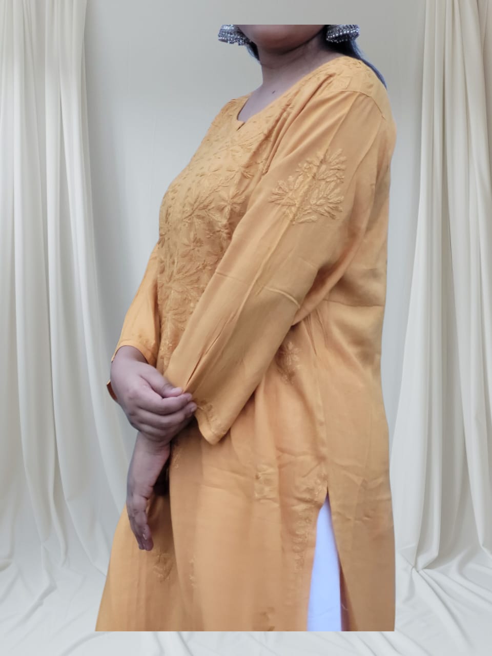 Mulmul Long Chikankari Kurta Yellow