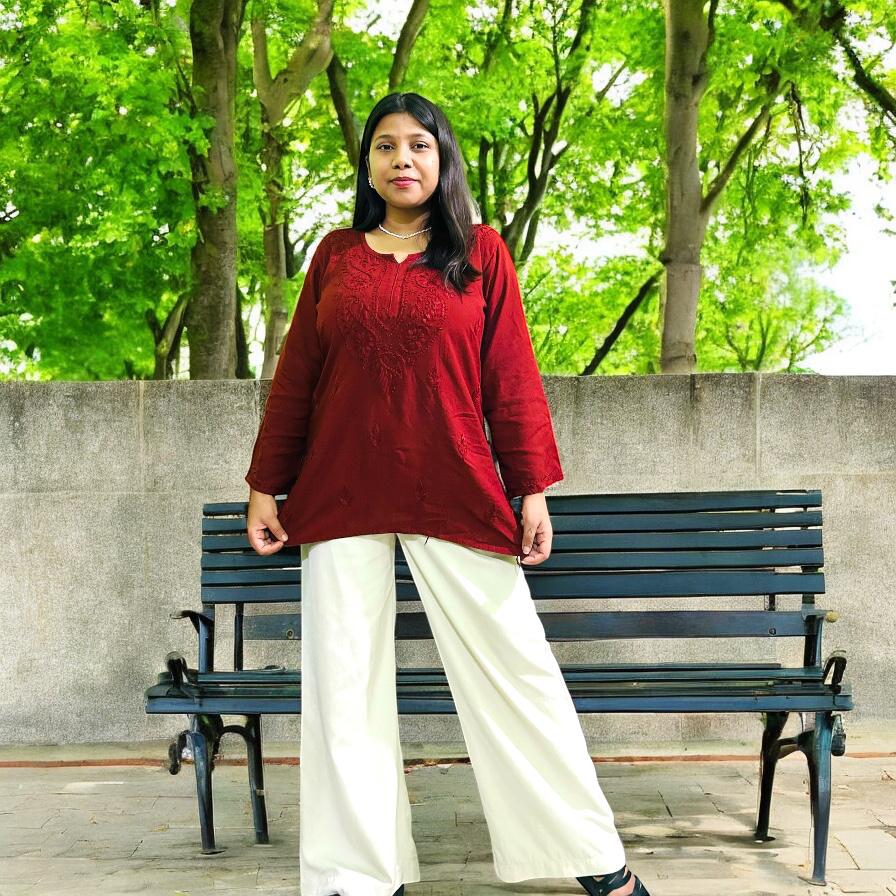 Mulmul Short Chikankari Kurta Maroon(Magenta)