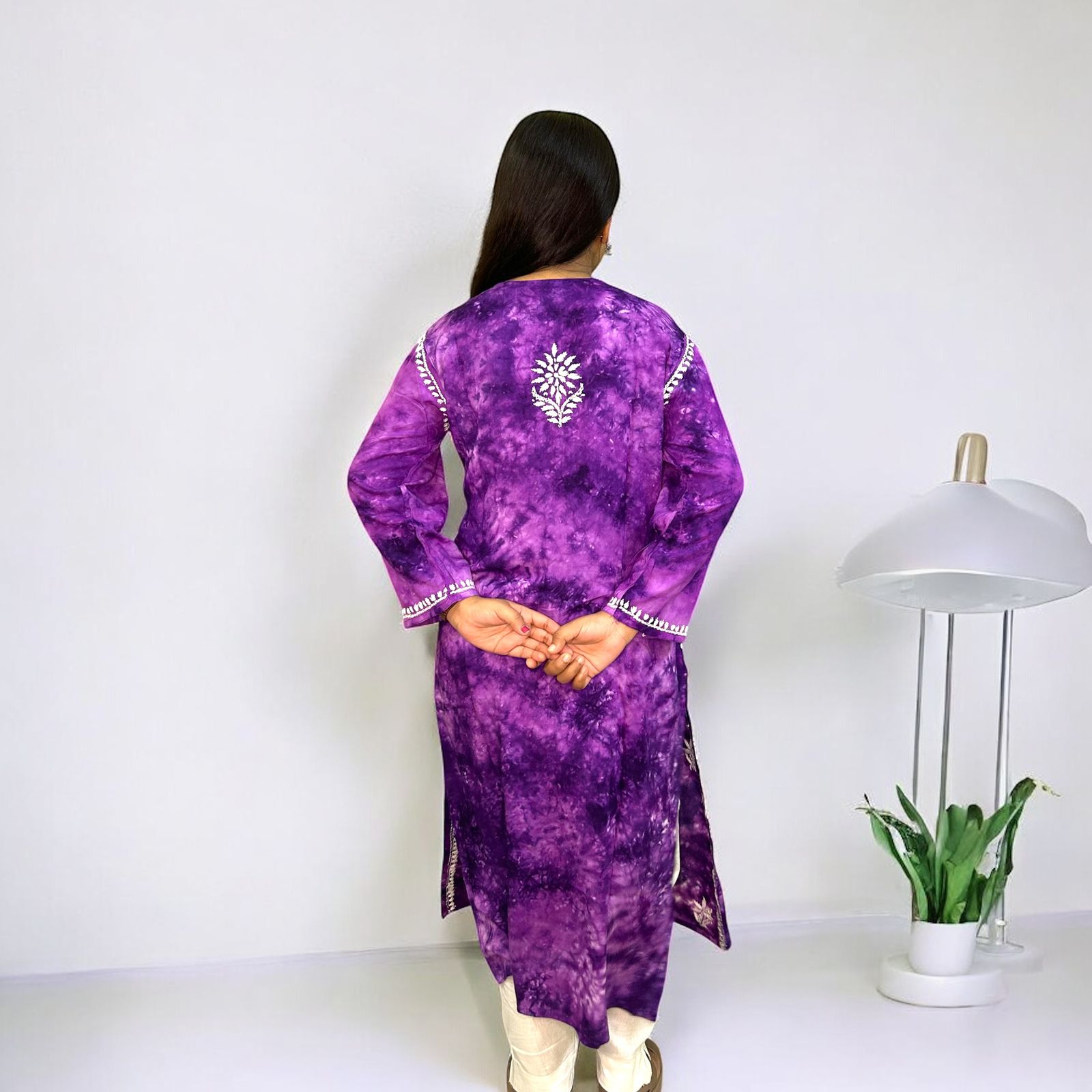 Chikankari Long Mulmul Kurta Purple