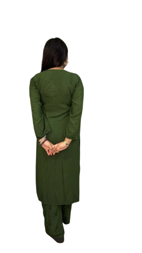 Chikankari Long Mulmul Kurta Set Green
