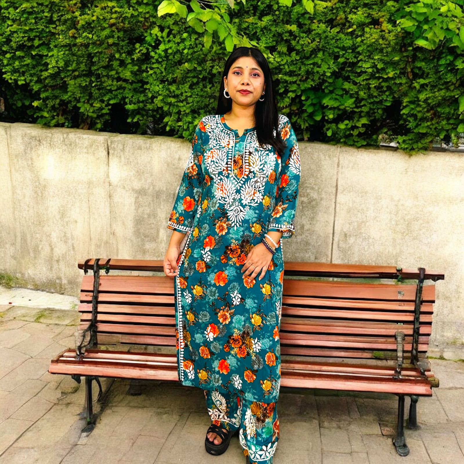 Chikankari Long Mulmul Kurta Set Multicolor