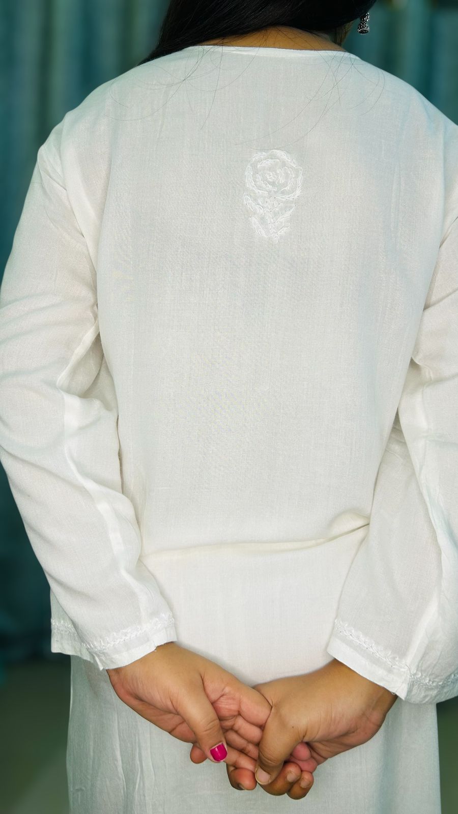 Chikankari Long Mulmul Kurta White