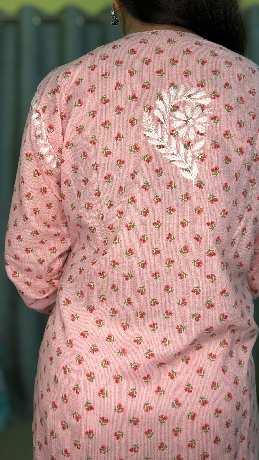 Chikankari Long Cotton Kurta Pink