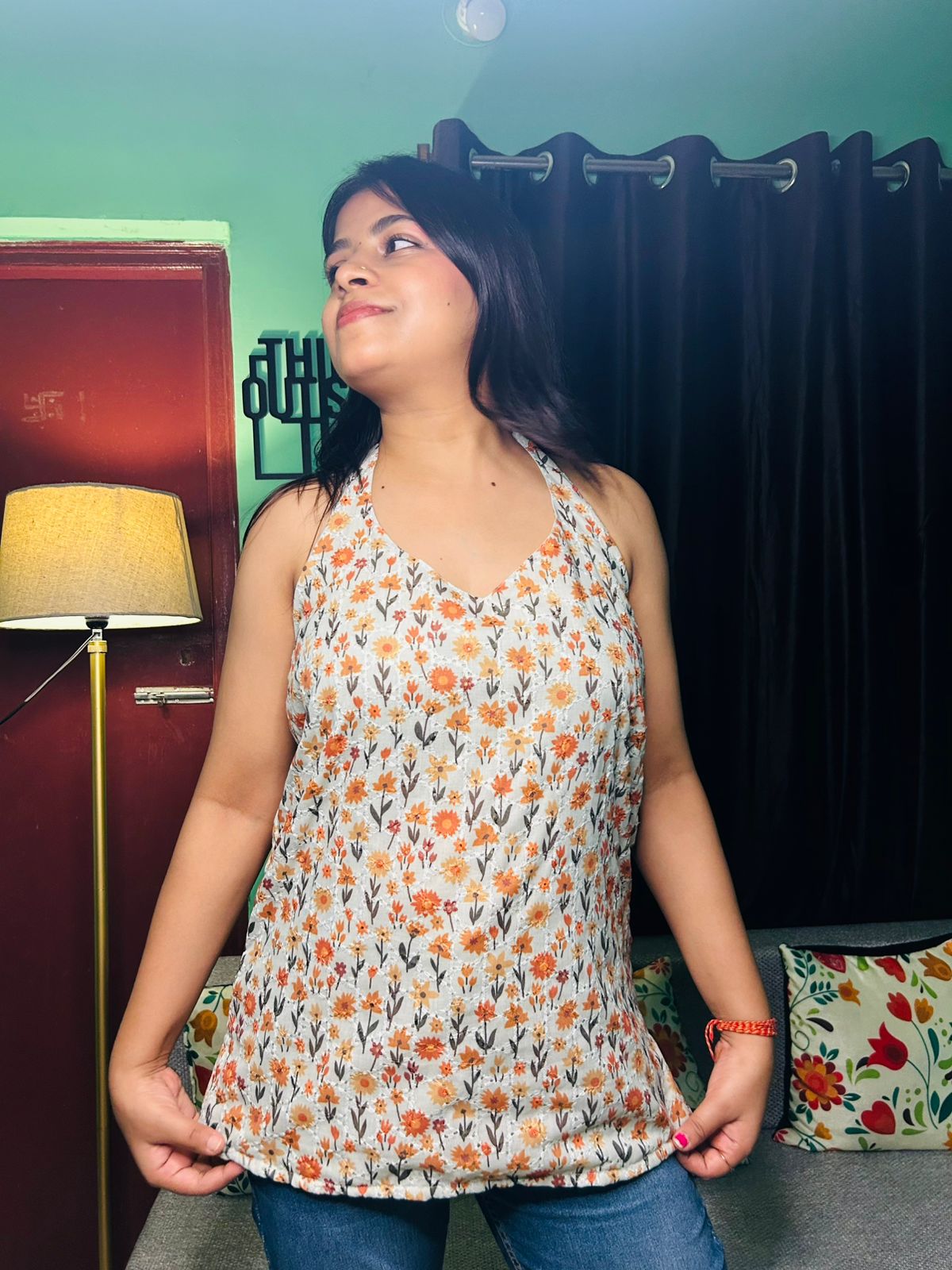 Marchhi Halter Neck Hakoba Kurti 