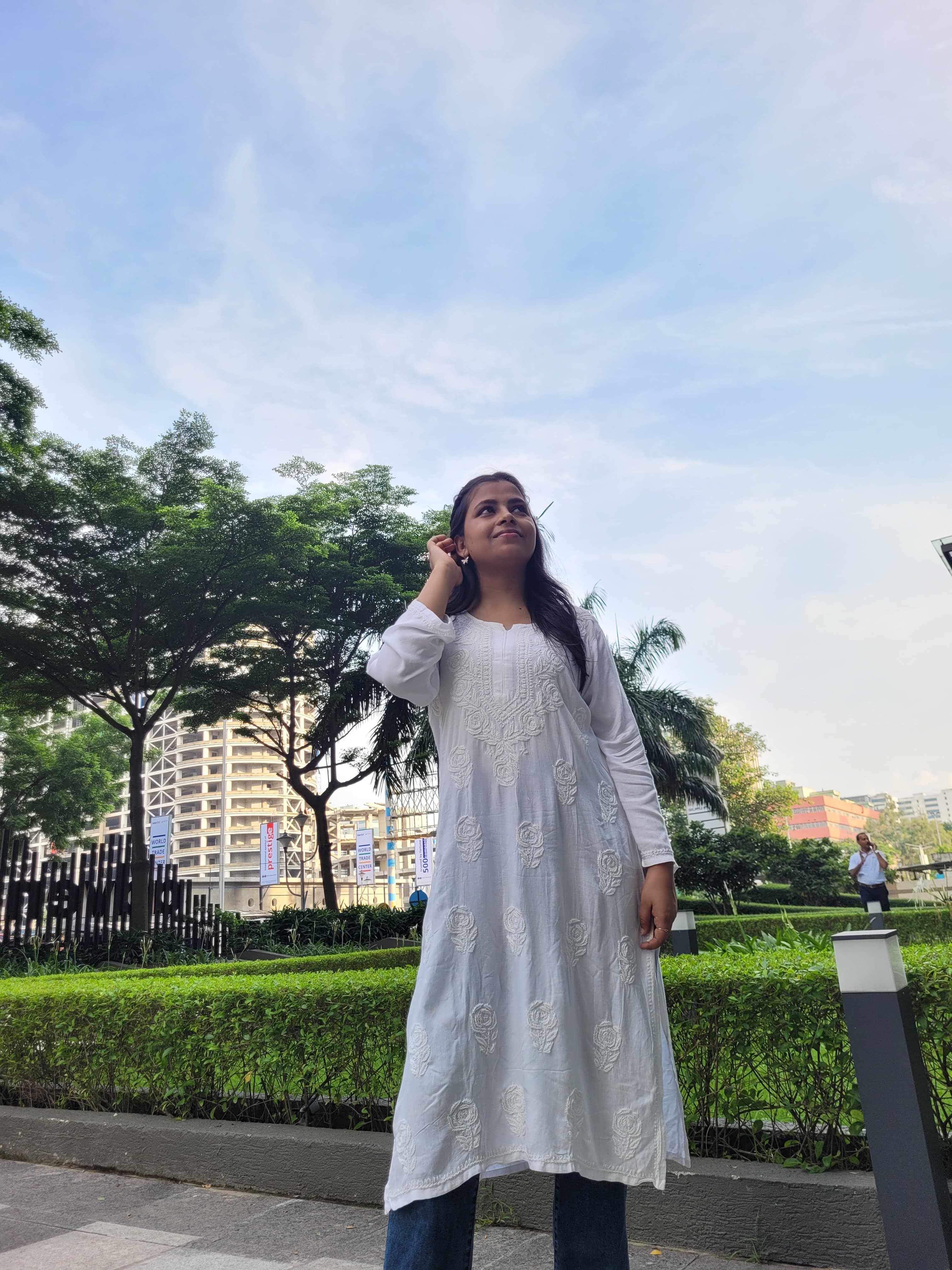 Chikankari Long Mulmul Kurta White