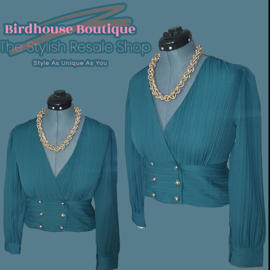 Teal Green V neck Blouse