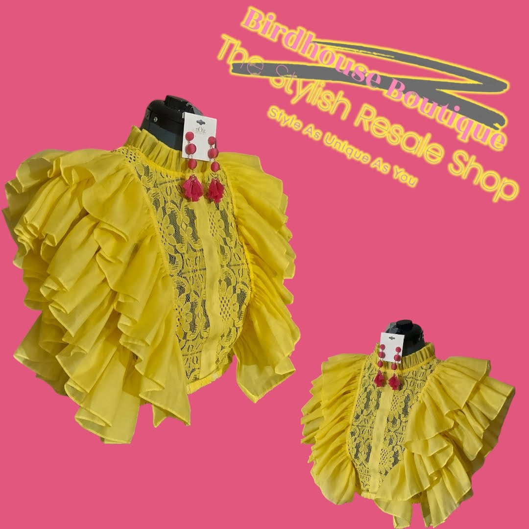 Yellow Lace Ruffled Sleeve Top