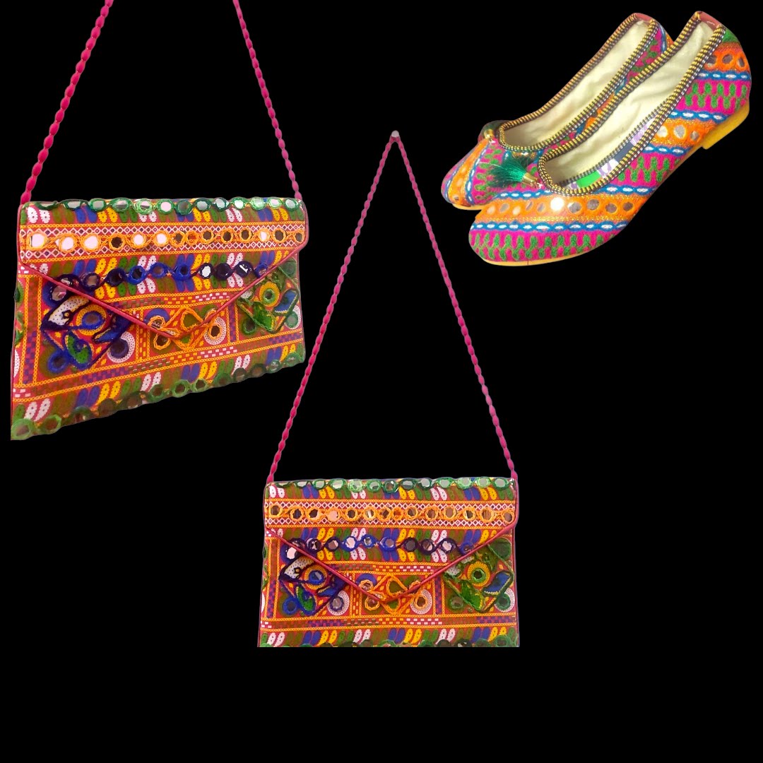 Multicolor custom-made matching handbag and shoe size 7