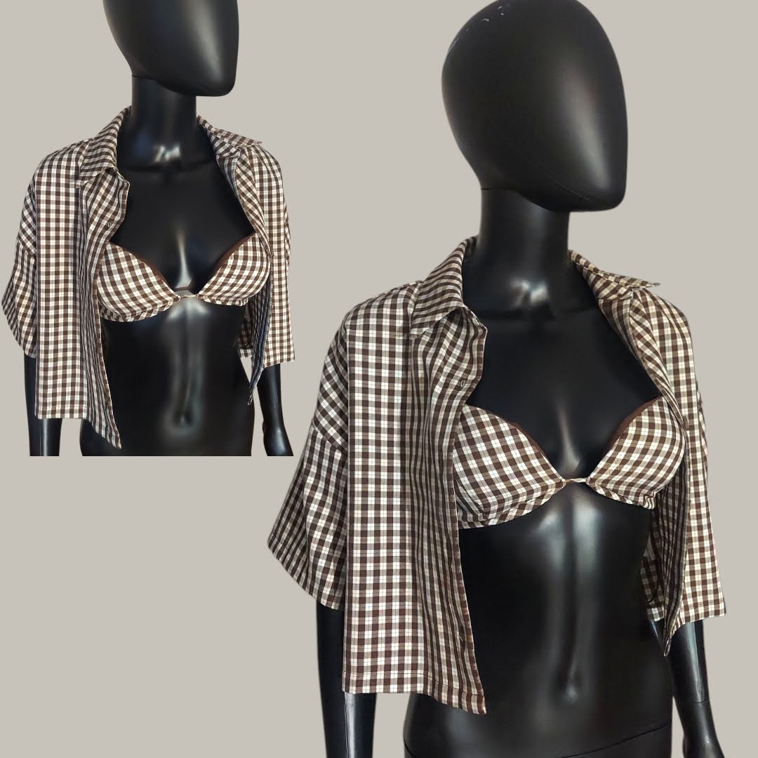 Brown plaid two-piece top 