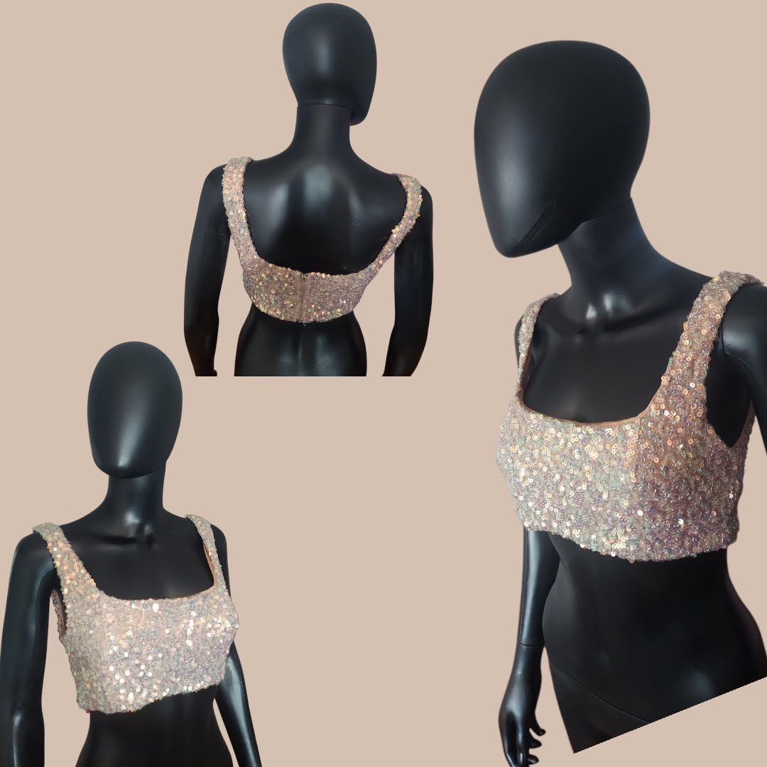 Iridescent Pink Sequined Halter Top