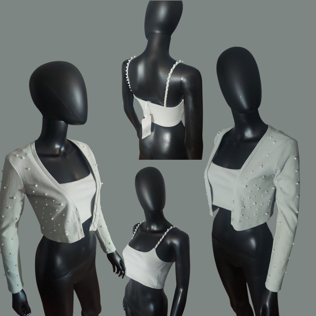 Zara Light Mint Pearl Two-piece sweater Top