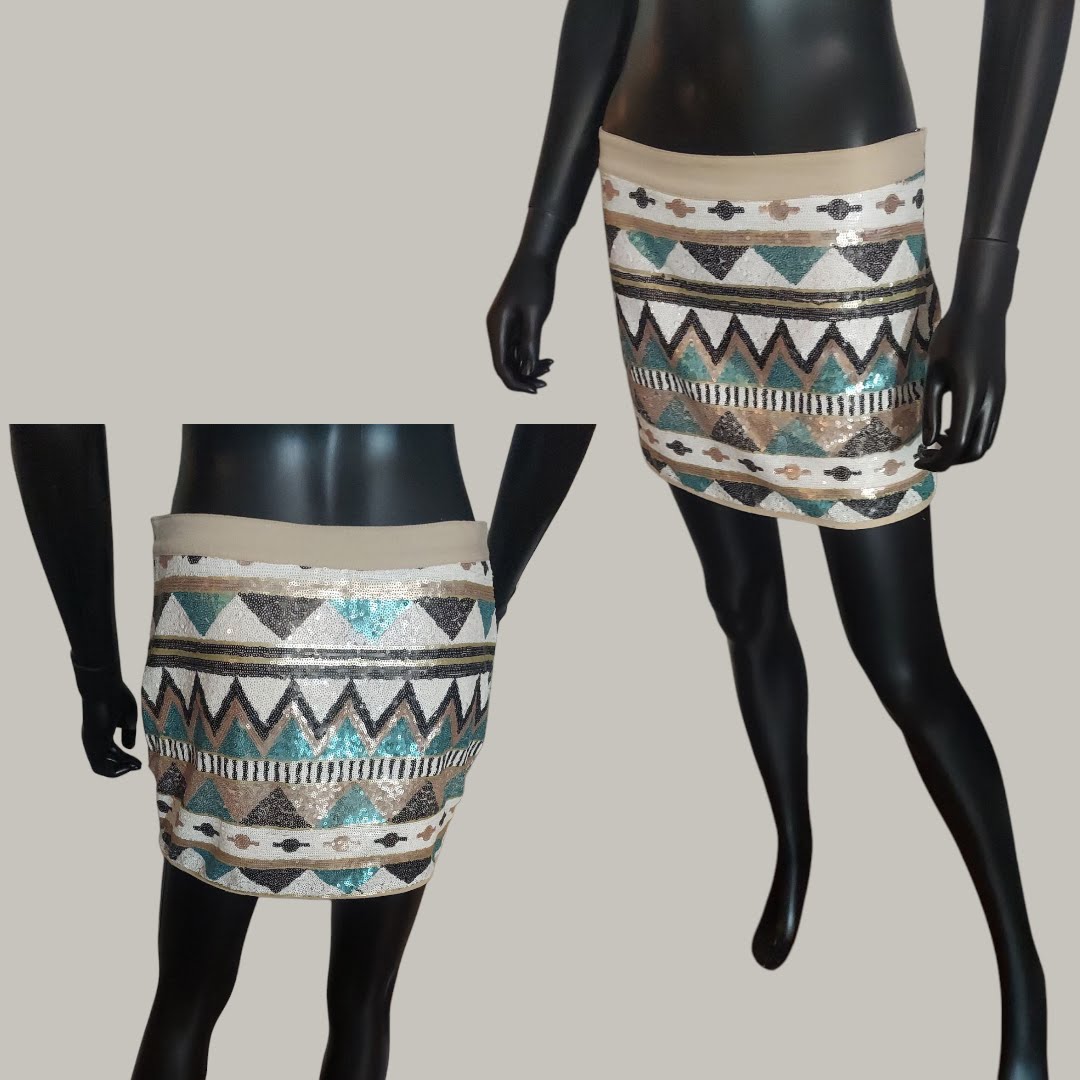 Tribal Print sequined skirt