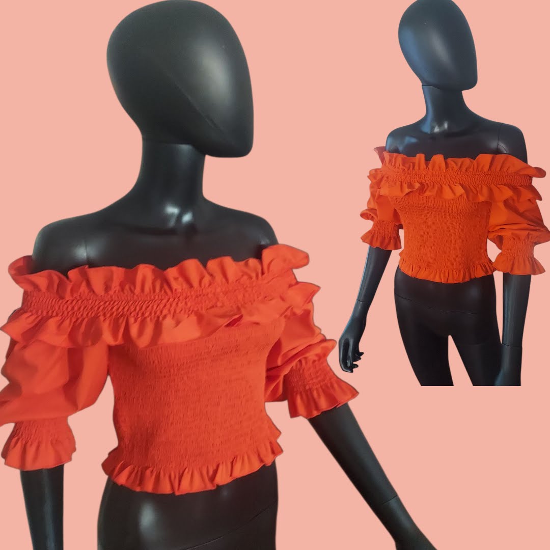 Orange Ruffled Sleeve Top