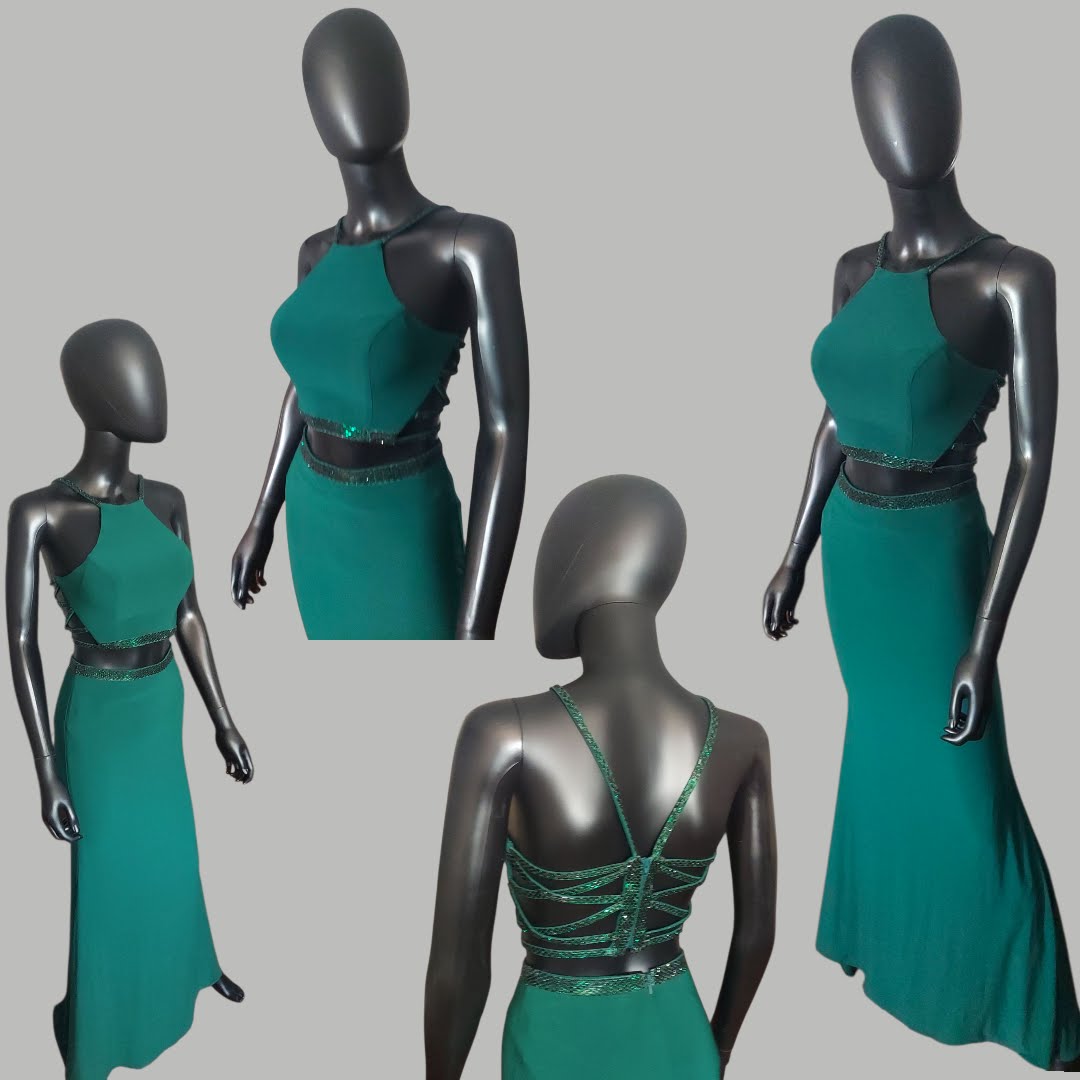 Dark Green Embellish Two-Piece Elegant Dress