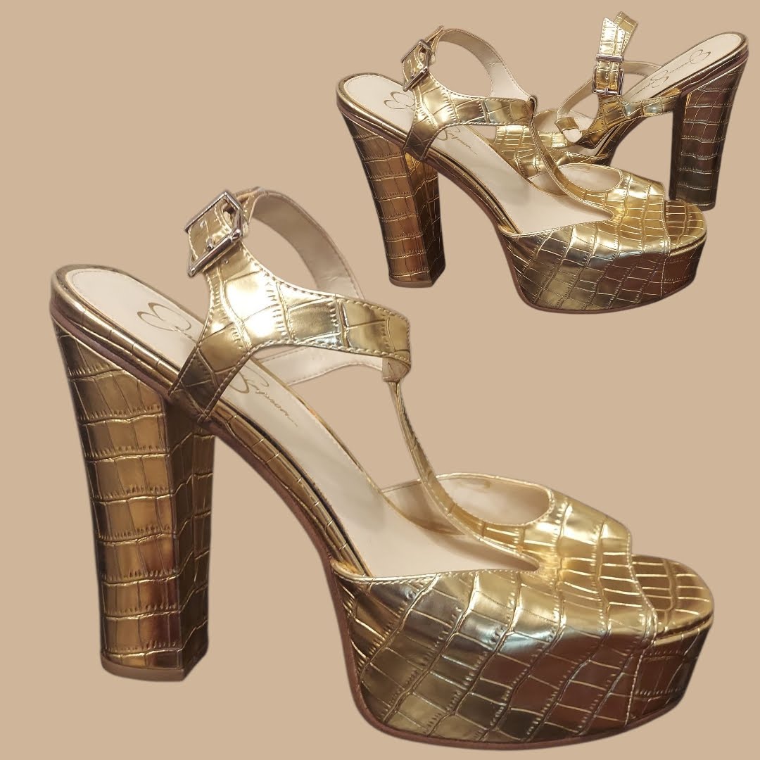 Jessica Simpson Gold Gator Print Sandals