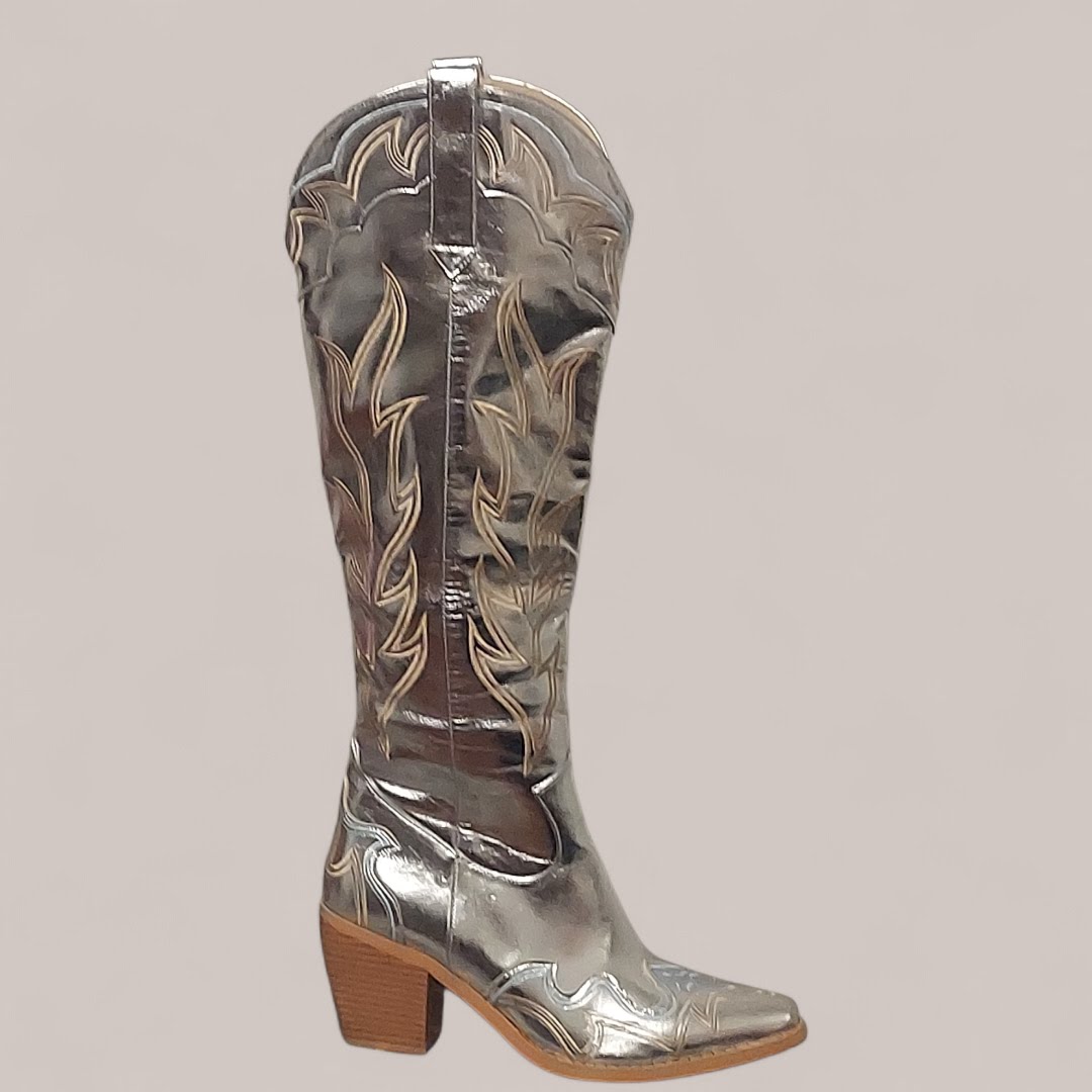 Silver Metallic Cowgirl Boots Size 8.5