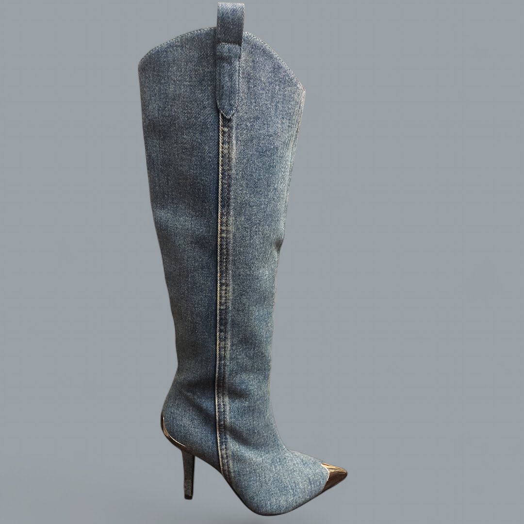Denim Skinny High Heel Boots Size 7