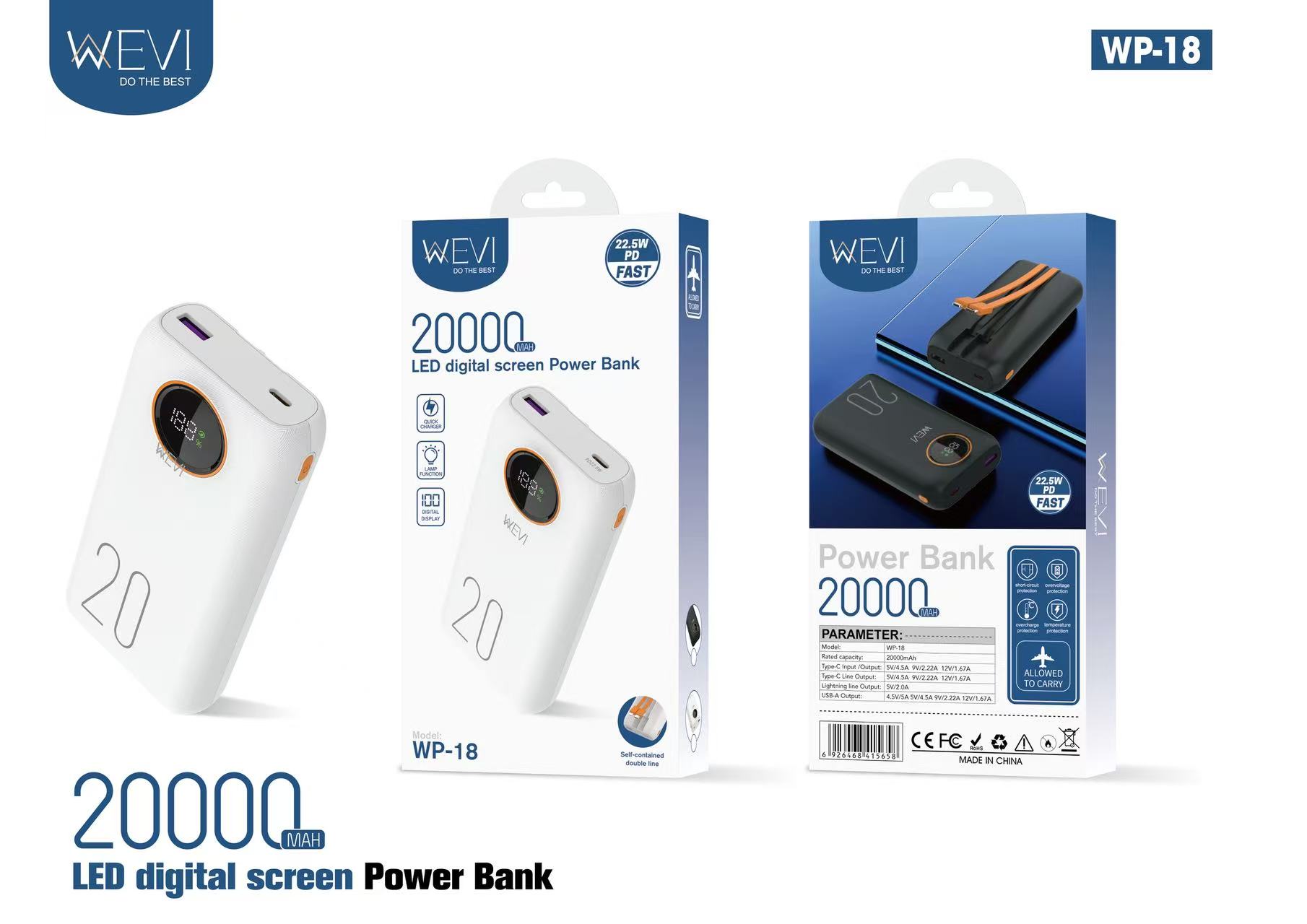 WEVI 20000mAh LED Digital Screen Power Bank