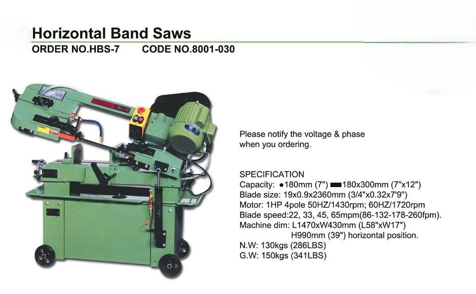 HORIZONTAL BAND SAW MACHINE,B A N D S A W S,HBS-7