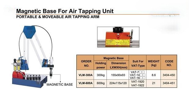 Magnetic base for air tapping unit VLM-300A, VLM-600A